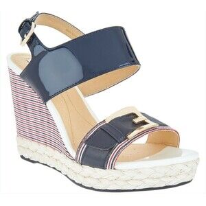 Geox Respira  Patent Leather Braided Women's Wedge Sandals D Janira Navy  9 39